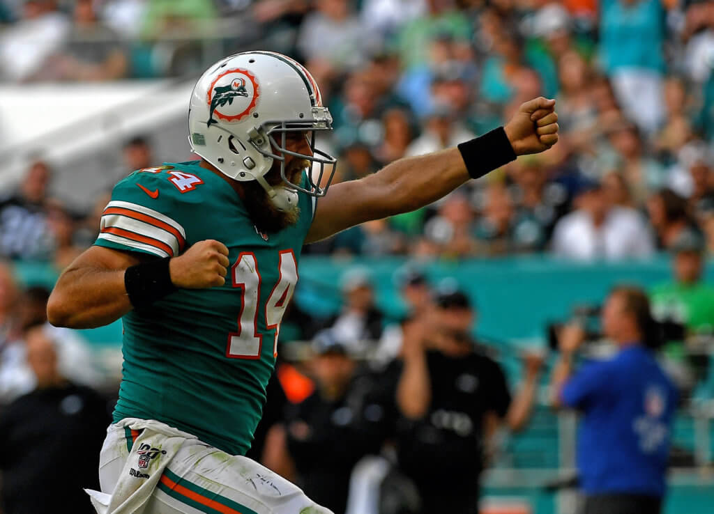 Ryan Fitzpatrick celebrates after a play against the Eagles.